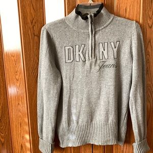 DKNYJeans Women’s Half-Zipped Mock-Neck Size L Cotton Sweater Long Sleeve
